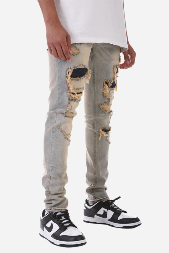 Blue Patched Jeans - Skinny Fit
