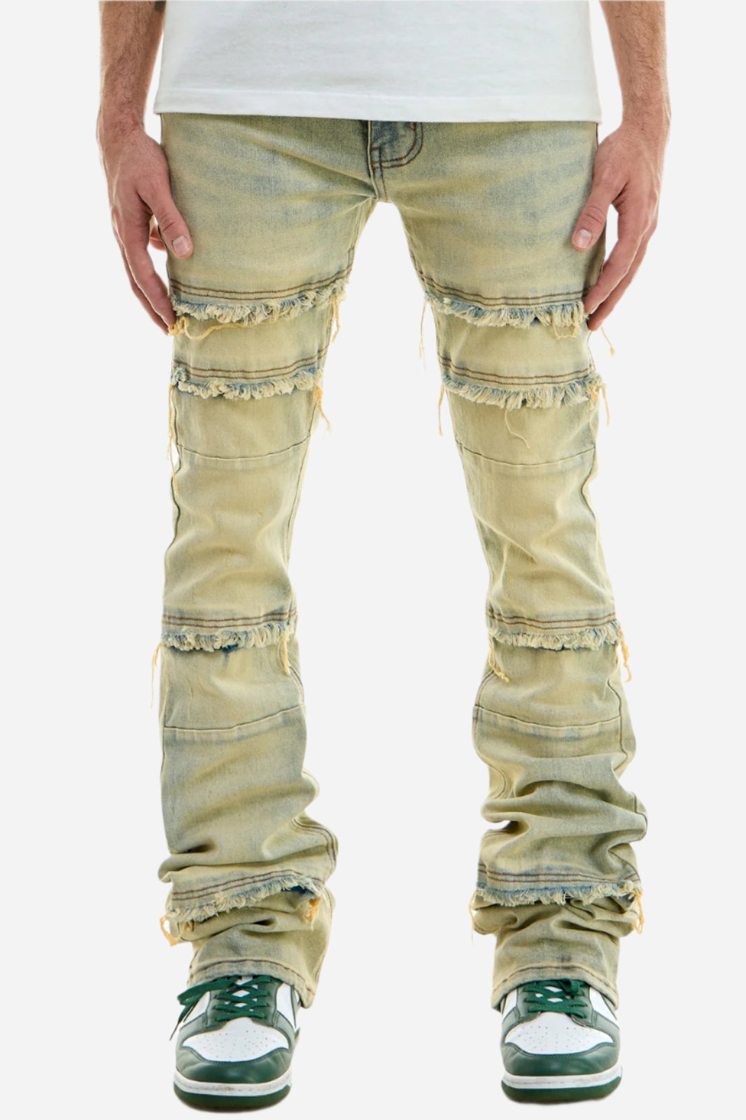 Blue Paneled Super Stacked Jeans