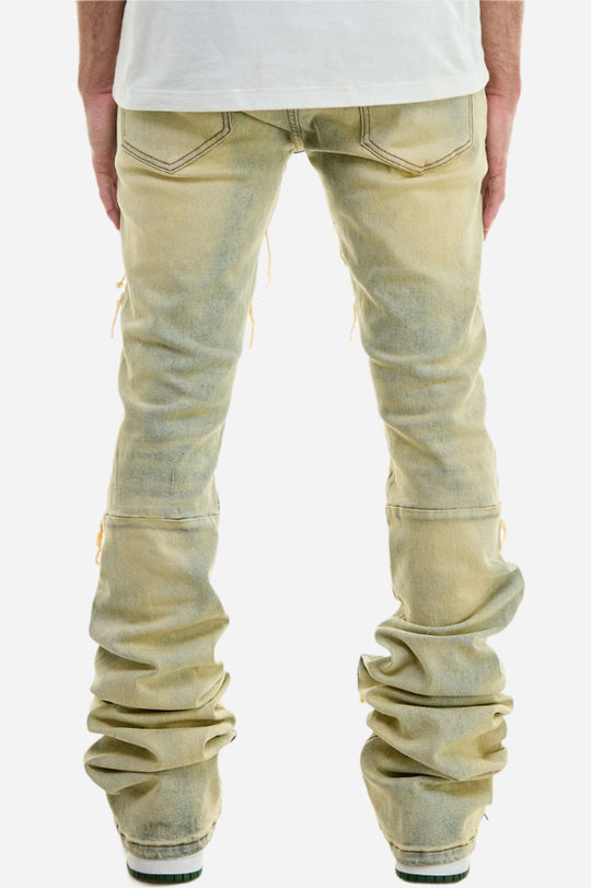 Blue Paneled Super Stacked Jeans