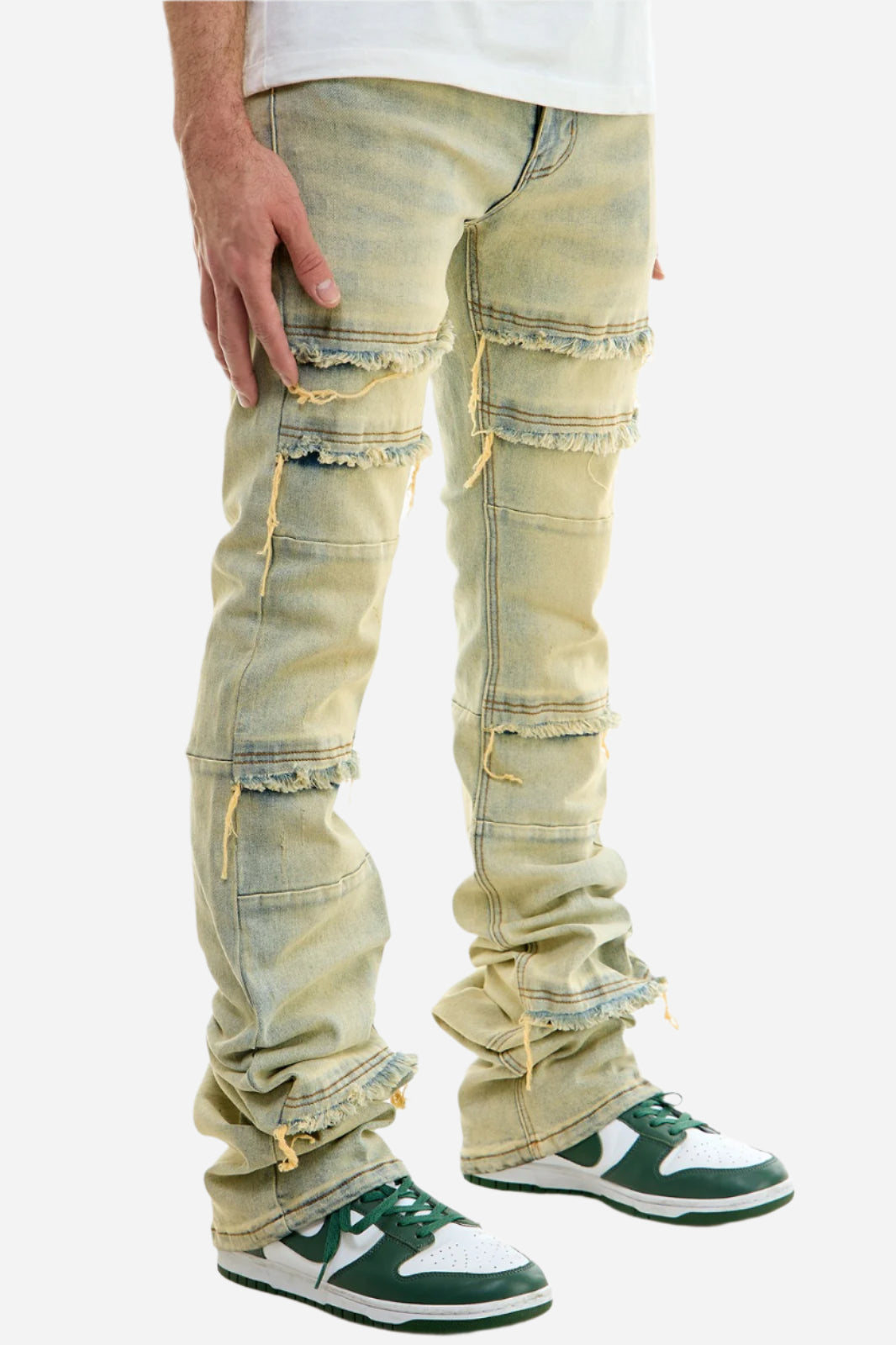 Blue Paneled Super Stacked Jeans