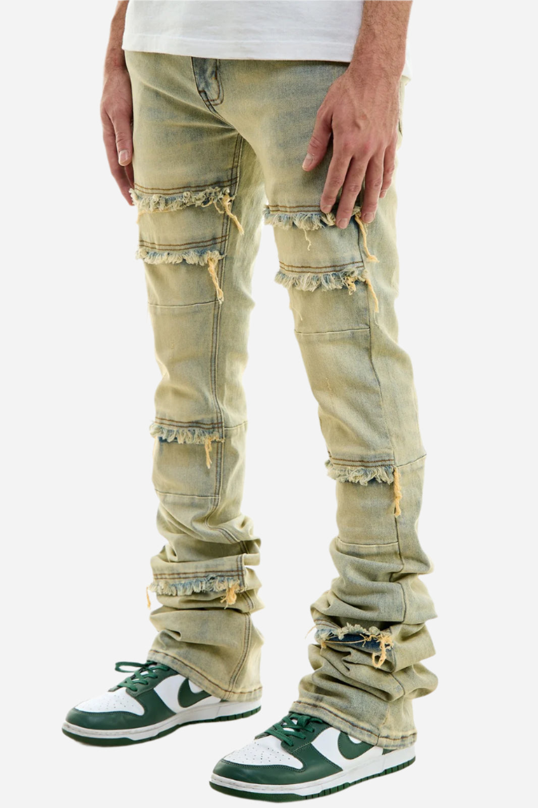 Blue Paneled Super Stacked Jeans