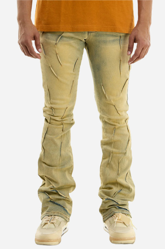 Blue Pleated Skinny Flare Jeans - Stacked Flare Fit