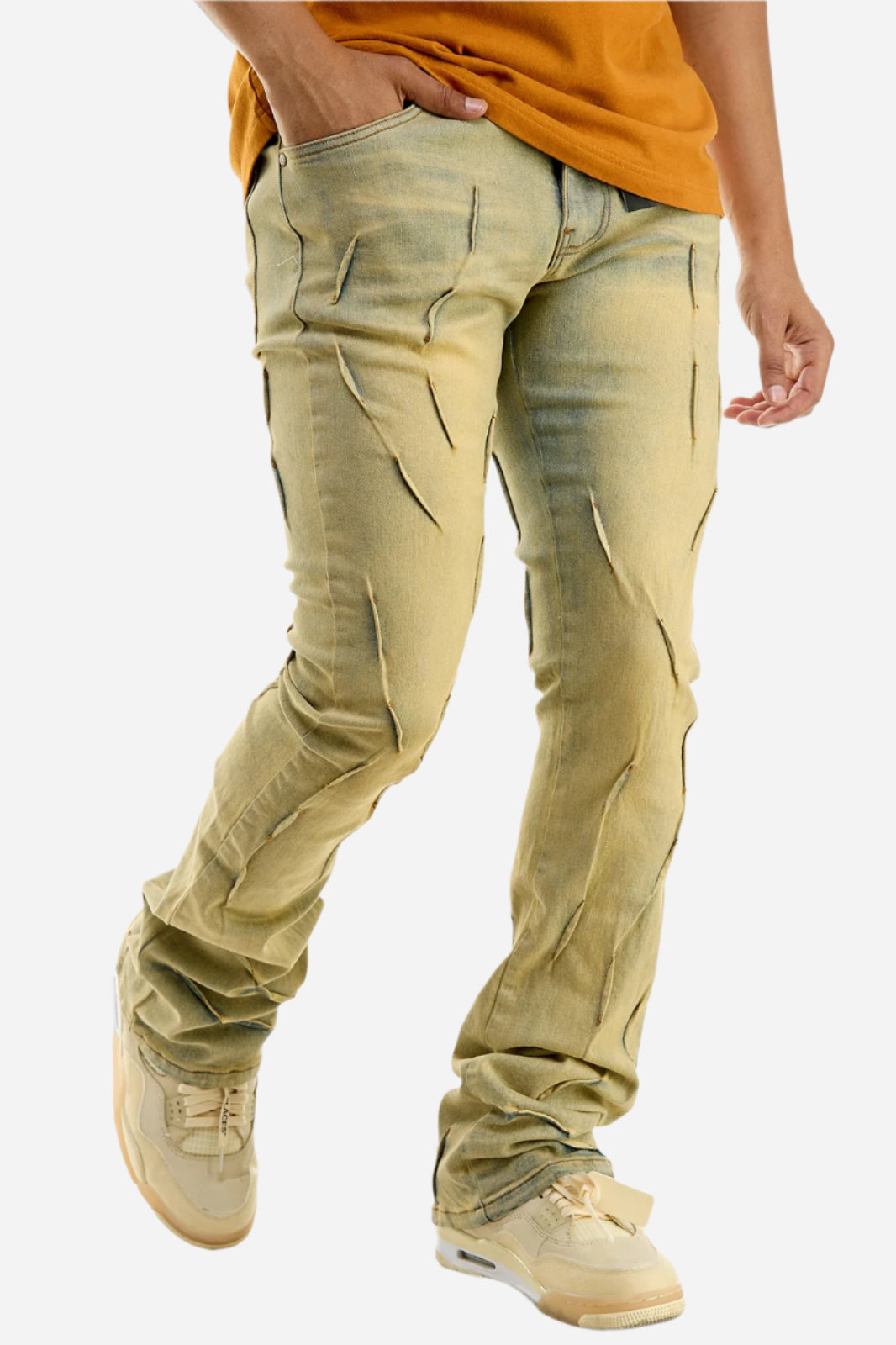 Blue Pleated Skinny Flare Jeans - Stacked Flare Fit