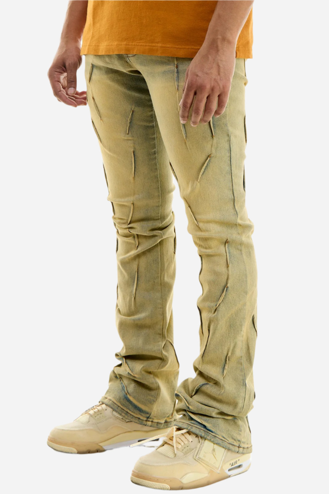 Blue Pleated Skinny Flare Jeans - Stacked Flare Fit