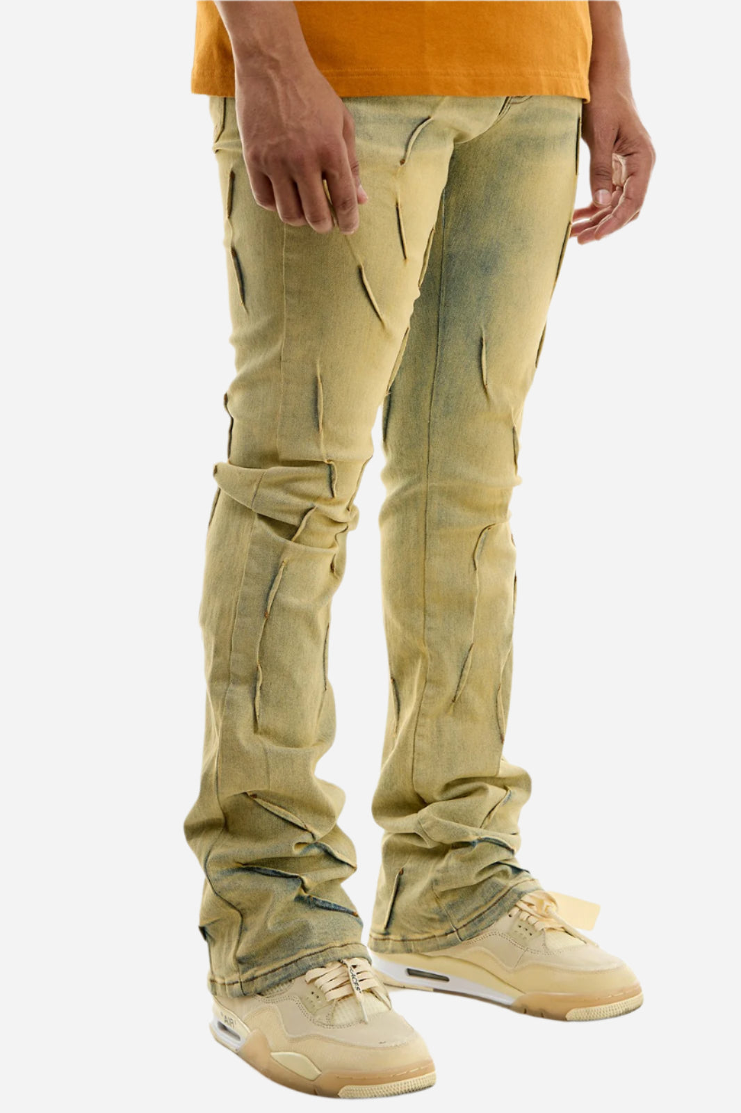 Blue Pleated Skinny Flare Jeans - Stacked Flare Fit