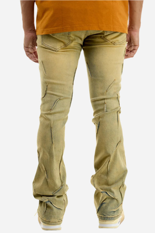 Blue Pleated Skinny Flare Jeans - Stacked Flare Fit