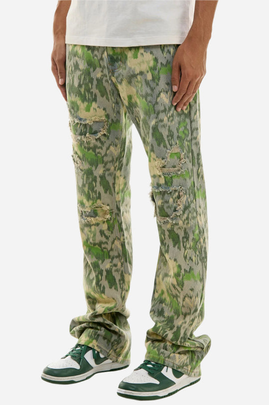 Camo(Washed)Forest Slim Flare Jeans - Slim Flare Fit