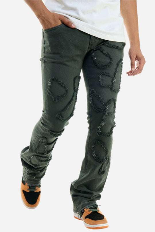 Charcoal Alligator Skinny Flare Pant - Stacked Flare Fit