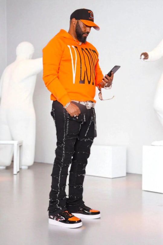 Statement Layered Distressed Jeans - Best Fitted Black Stack with Fringe Detail