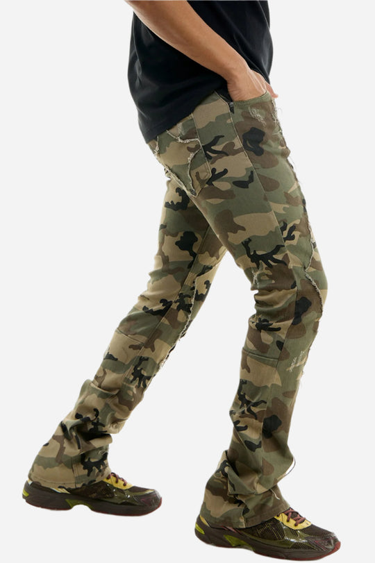 Camo(Khaki) Diamond Skinny Flare Pant -  Khaki Stacked Flare Fit