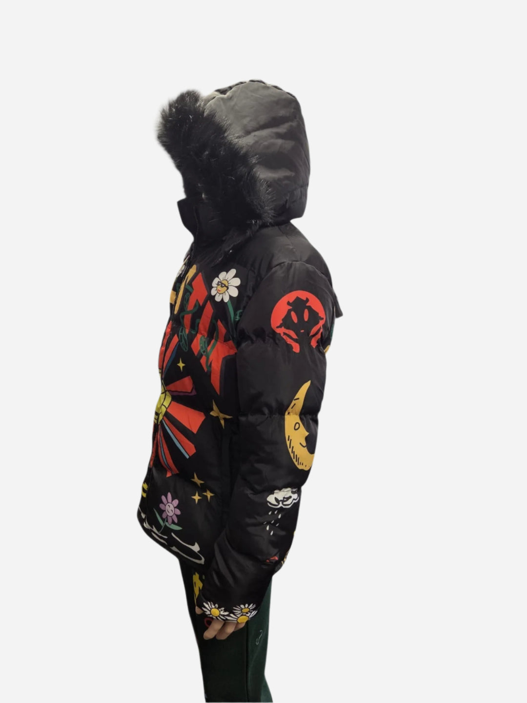 FEEIST Red Puffer Jacket with Fur Hood