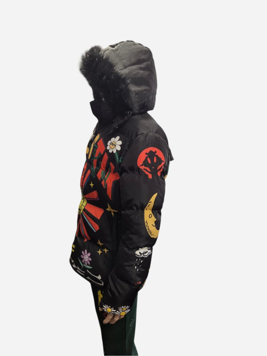 FEEIST Red Puffer Jacket with Fur Hood