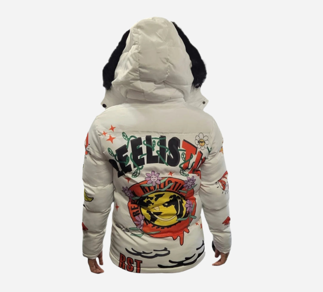 FEEIST Red Puffer Jacket with Fur Hood