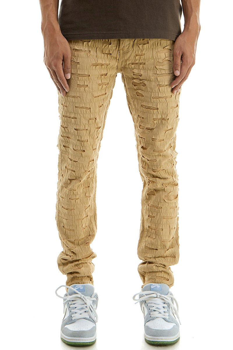 Men’s White Textured ripped and Stacked Jeans