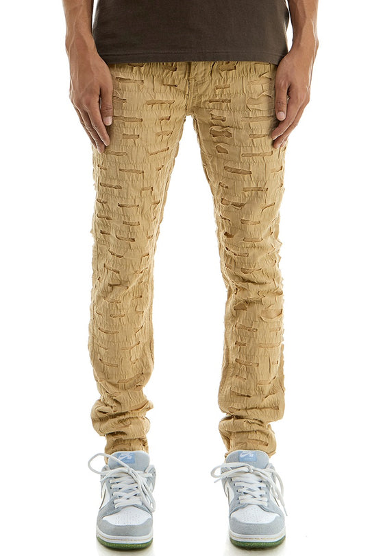 Men’s White Textured ripped and Stacked Jeans