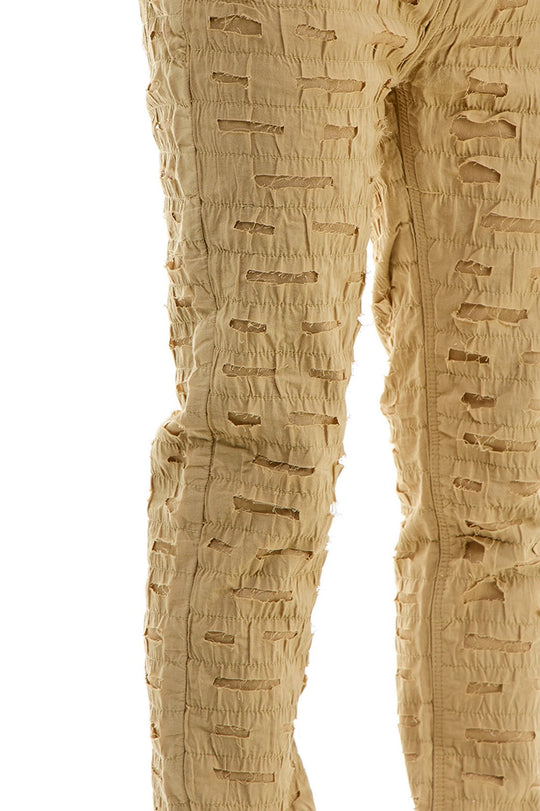 Men’s White Textured ripped and Stacked Jeans
