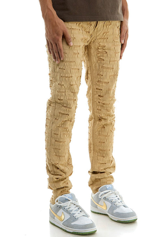 Men’s White Textured ripped and Stacked Jeans