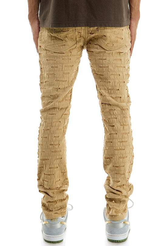 Men’s White Textured ripped and Stacked Jeans