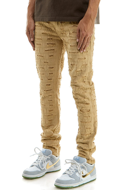 Men’s White Textured ripped and Stacked Jeans