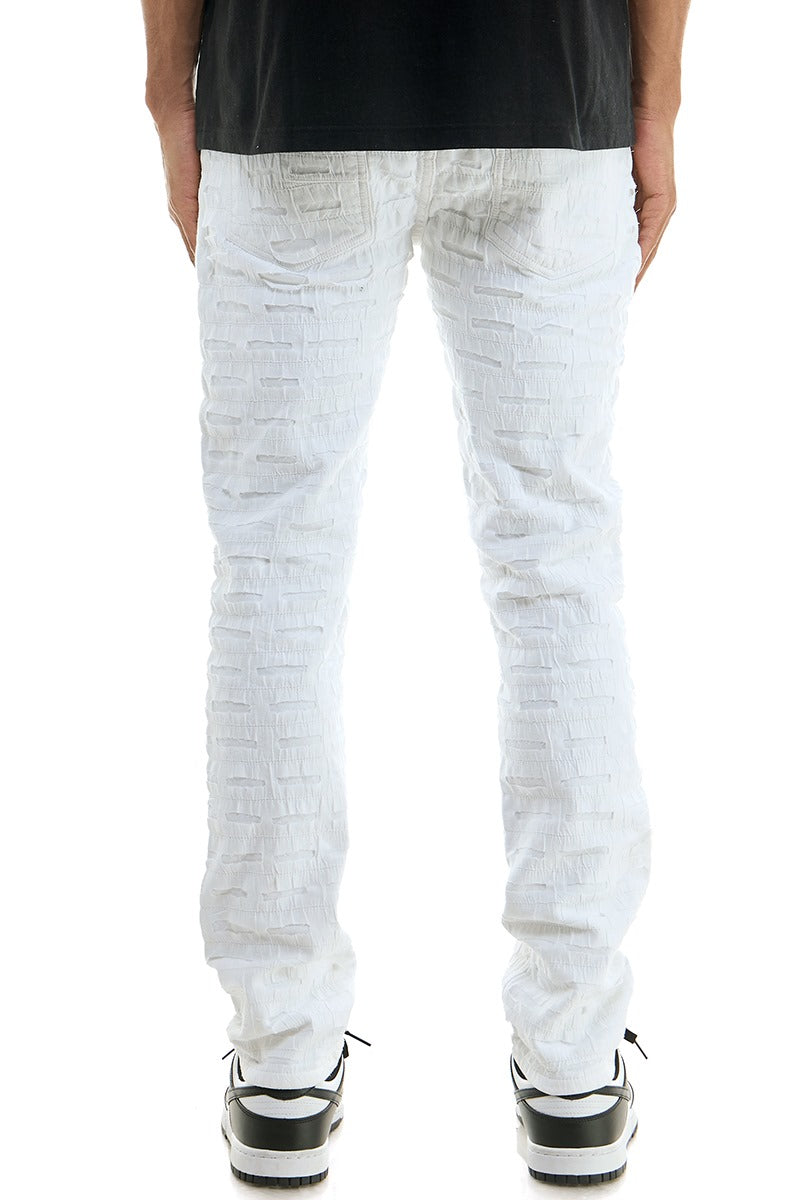 Men’s White Textured ripped and Stacked Jeans