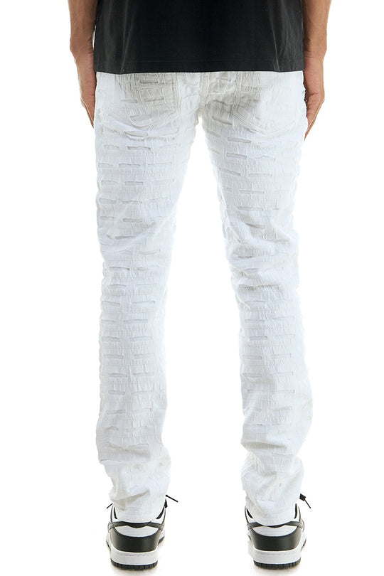 Men’s White Textured ripped and Stacked Jeans