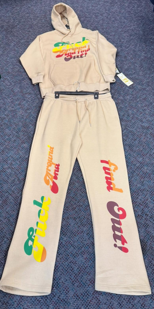 "F*ck Around & Find Out" Gradient Streetwear Tracksuit - White