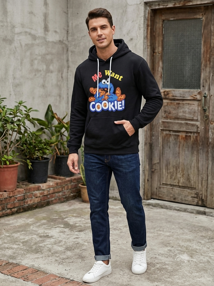 "Me Want Cookie!" Graphic Pullover Hoodie
