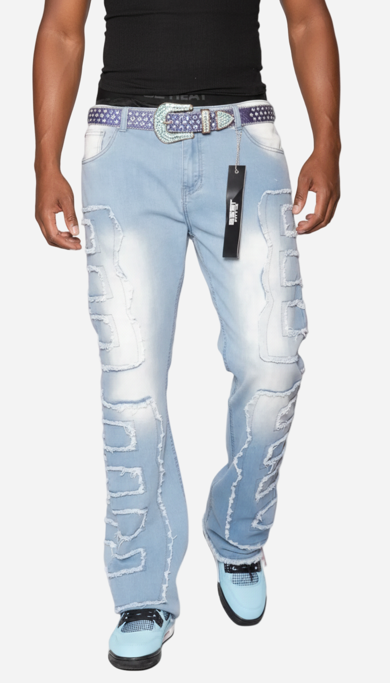 Men’s Stacked Jeans – Light Blue Premium Streetwear Denim for Modern Style and Comfort