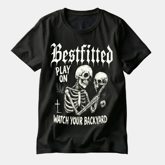 Bestfitted "Play On" Skeleton Graphic Tee | Premium Gothic Streetwear
