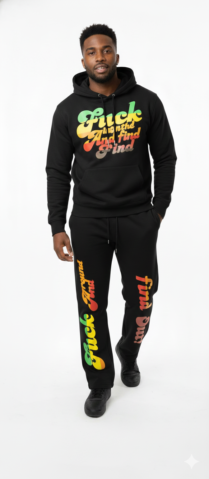 "F*ck Around & Find Out" Gradient Streetwear Tracksuit - Black