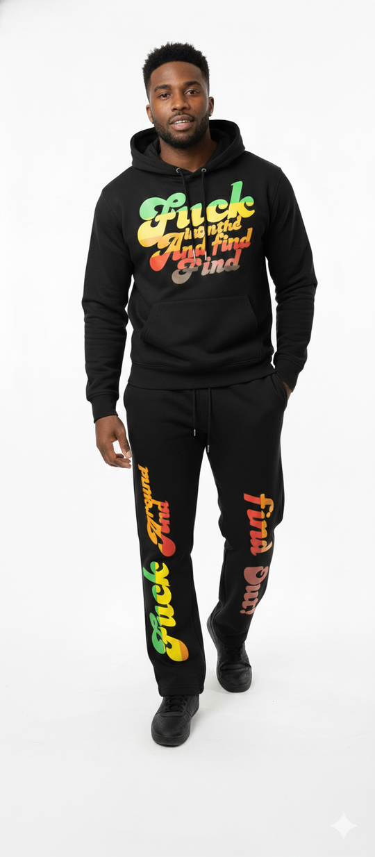 "F*ck Around & Find Out" Gradient Streetwear Tracksuit - Black