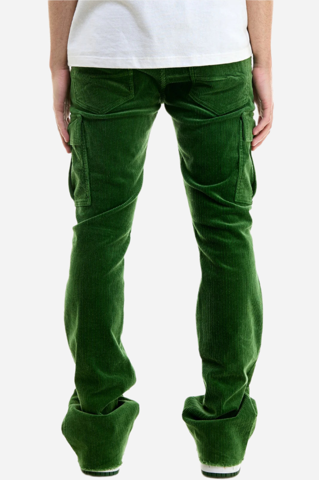 Green Corduroy Cargo Skinny Flare Pants - Skinny Flare Fit