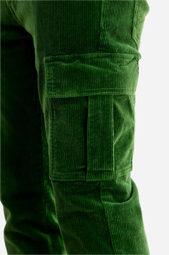 Green Corduroy Cargo Skinny Flare Pants - Skinny Flare Fit