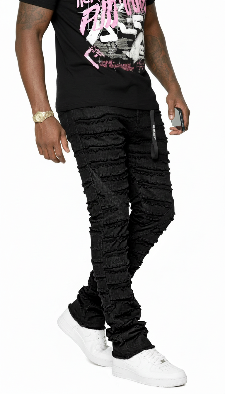 Men’s Stacked Jeans – Urban Edge Distressed Baggy Jeans