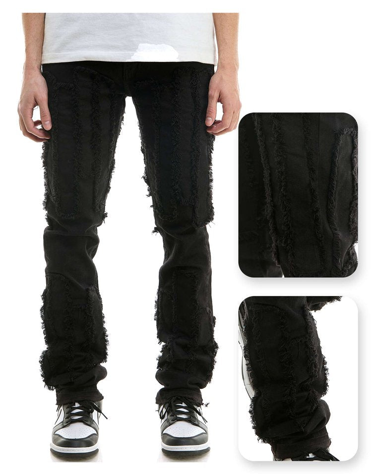 Black Vintage Panel Stacked Pants