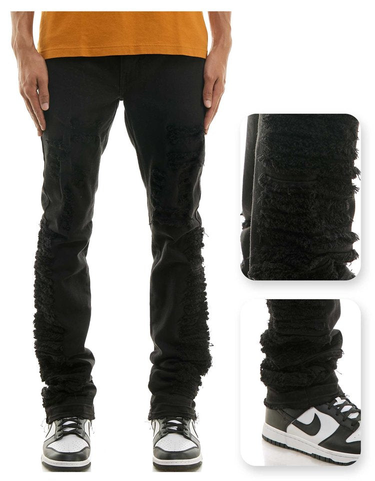 Black Distressed Stack Pant - Stacked Fit