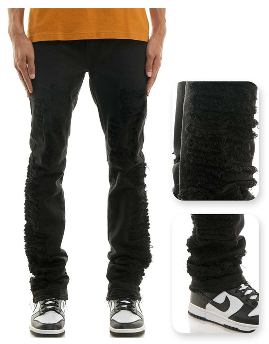 Black Distressed Stack Pant - Stacked Fit