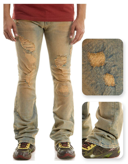 TNT M Blue Distressed Skinny Flare Jeans - Stacked Flare Fit