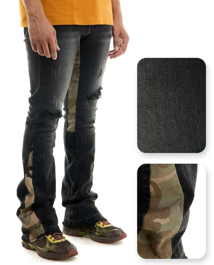 Black Camo Skinny Flare Jeans - Stacked Flare Fit