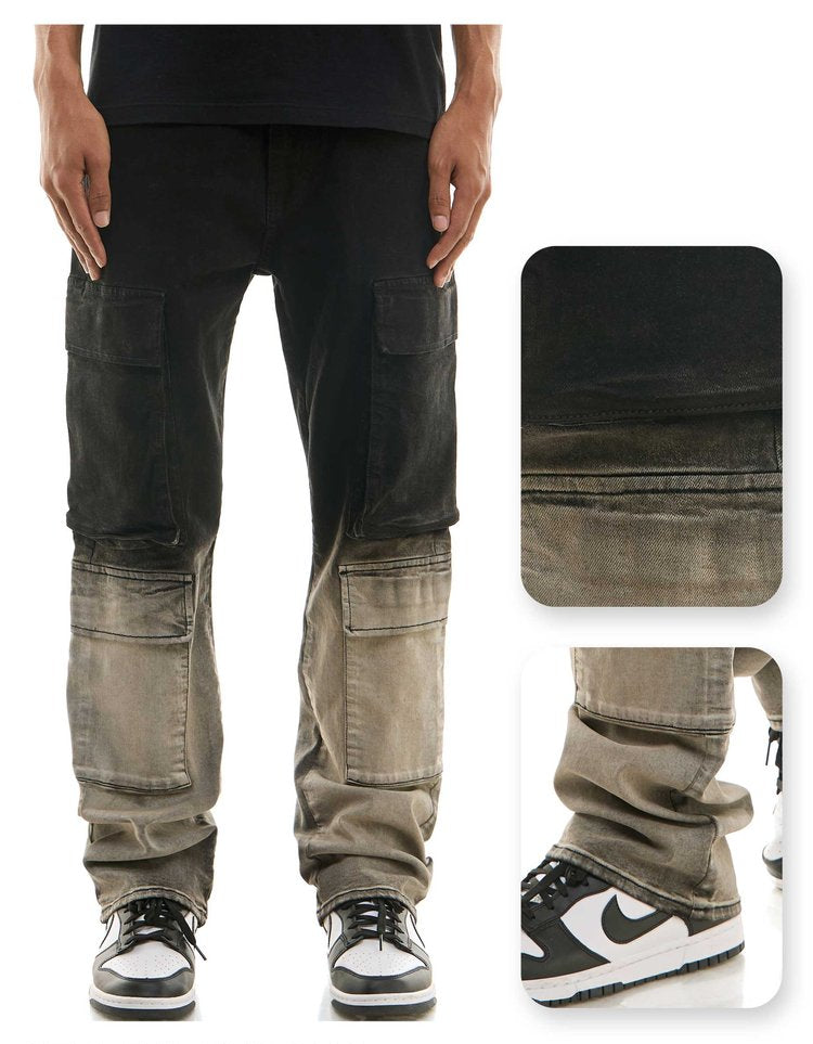 Jet Black Ombre Double Cargo Slim gradient Jeans - Slim Fit Cargo