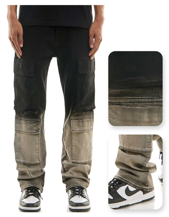 Jet Black Ombre Double Cargo Slim gradient Jeans - Slim Fit Cargo