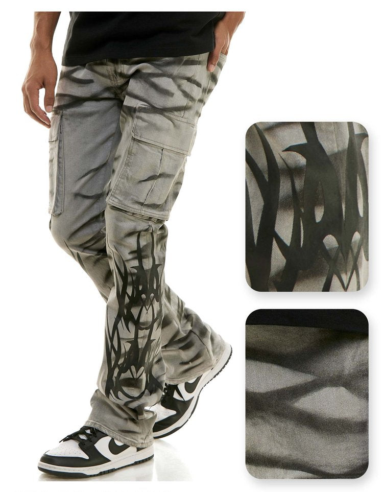 Grey Tribal Cargo Jeans