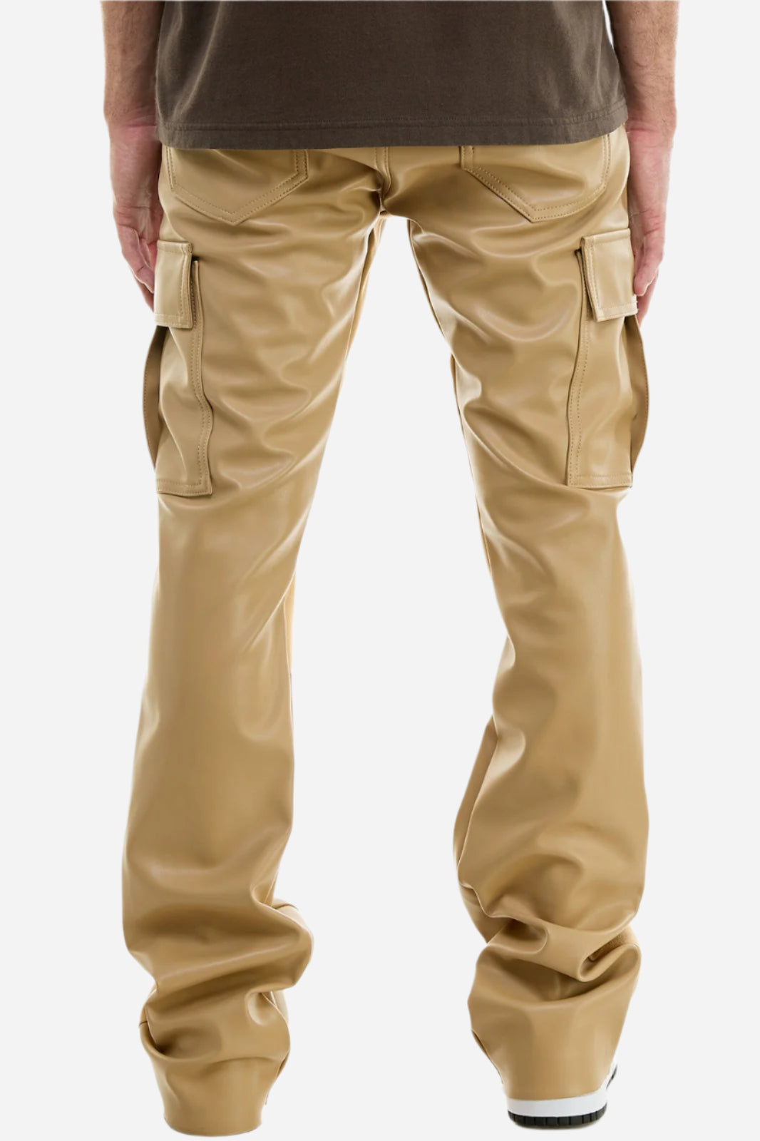 Khaki PU Skinny Flare Cargo Pant
