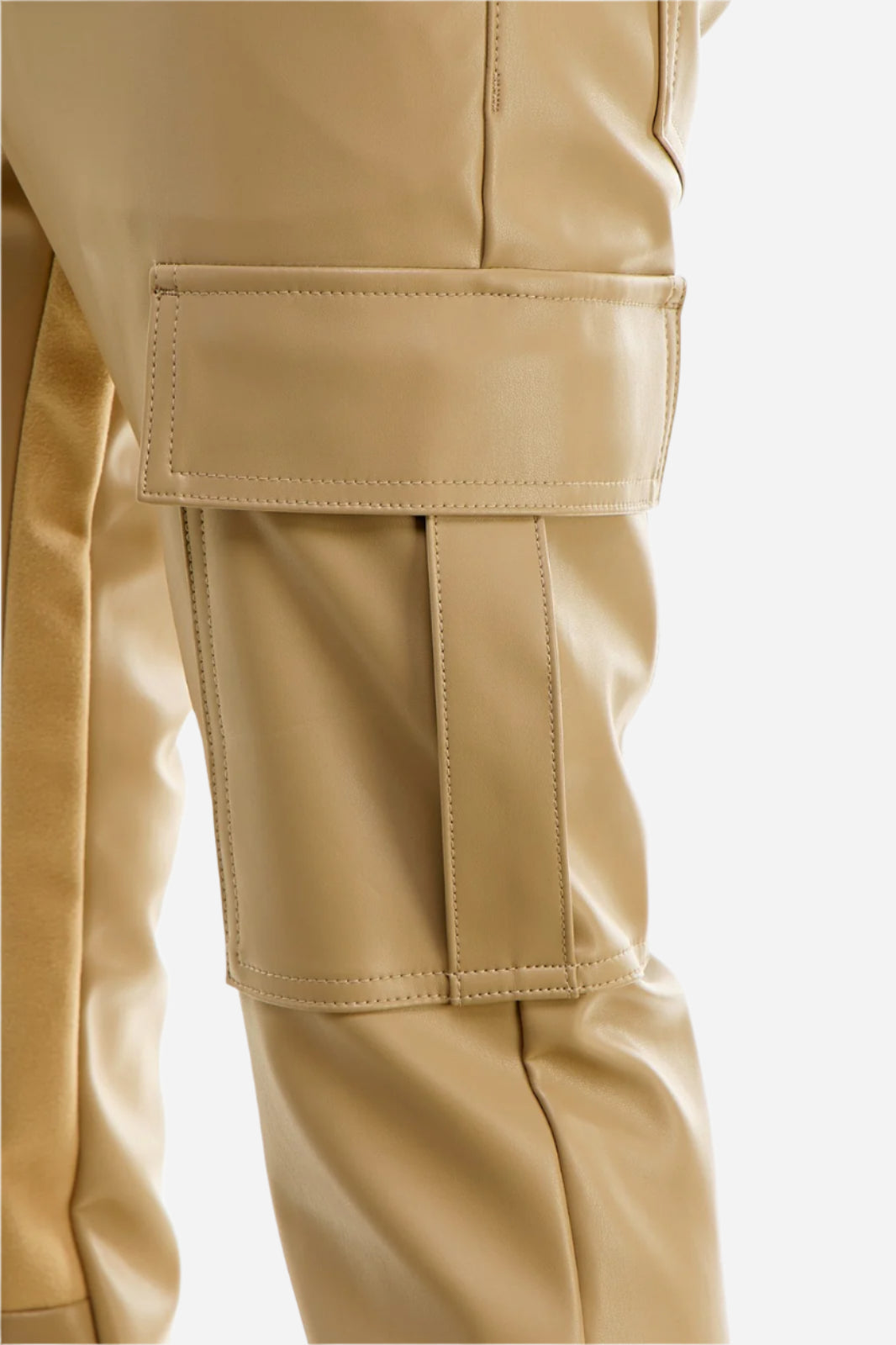 Khaki PU Skinny Flare Cargo Pant