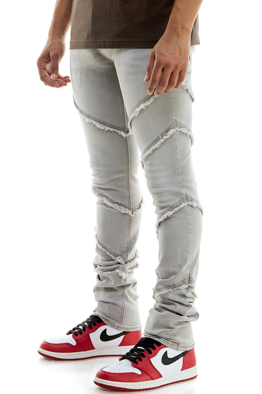 LT Grey Diagonal Cut Jeans - Stacked Skinny Fit
