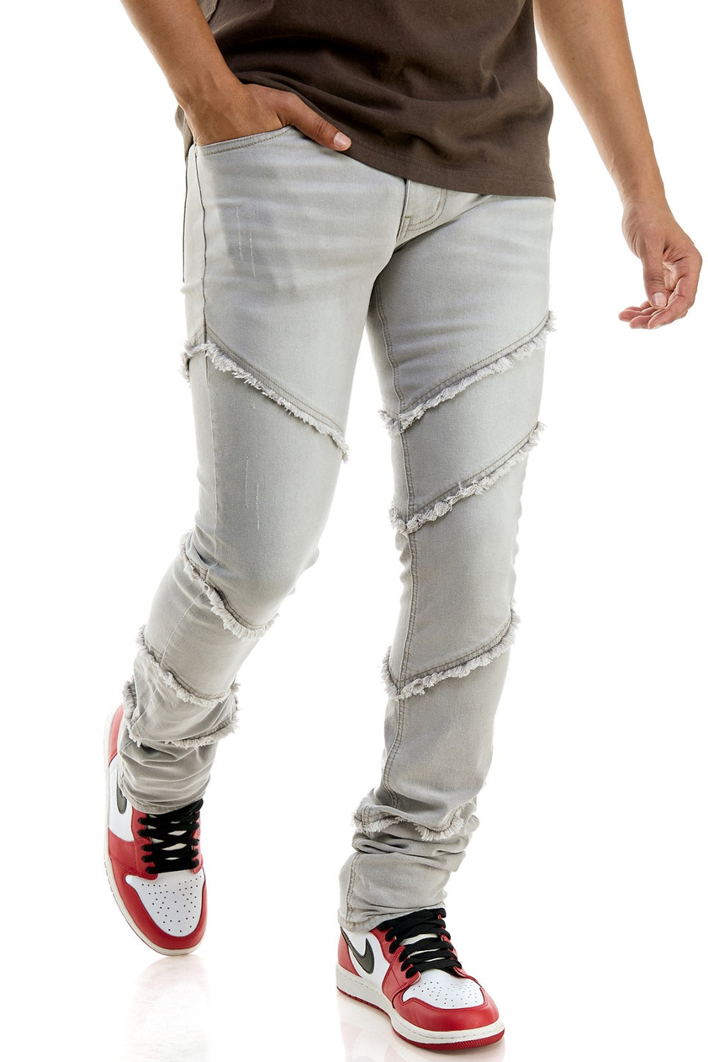 LT Grey Diagonal Cut Jeans - Stacked Skinny Fit