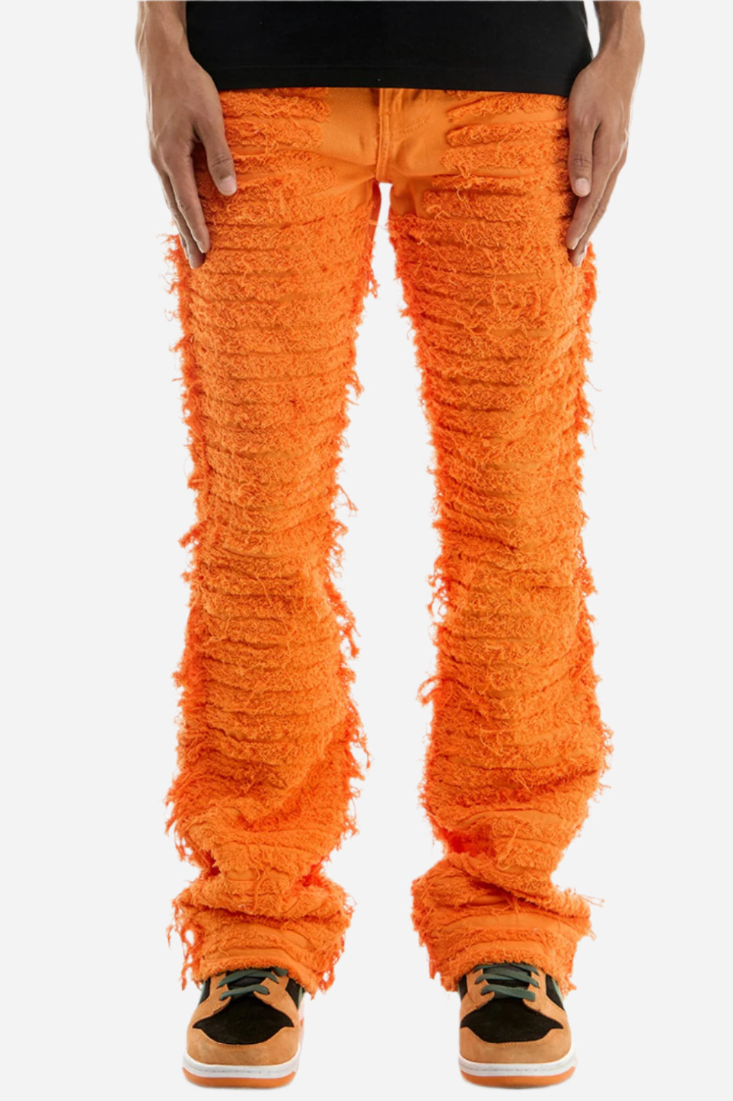 Men’s Orange Stacked Ruched Jeans