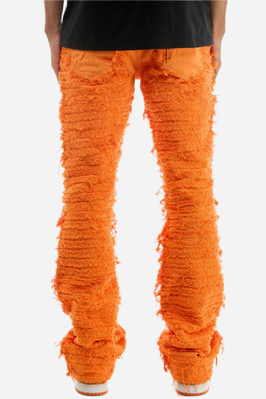 Men’s Orange Stacked Ruched Jeans