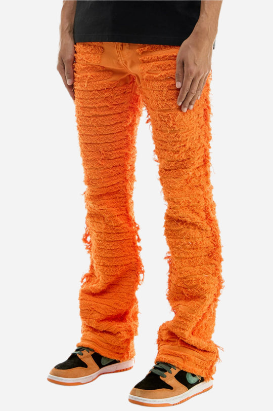 Men’s Orange Stacked Ruched Jeans