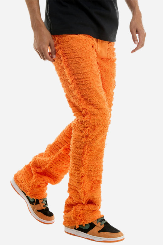 Men’s Red Stacked Ruched Jeans